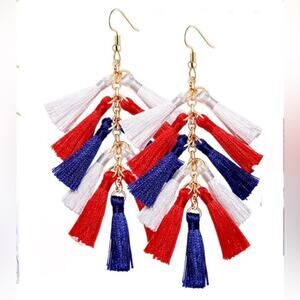 Patriotic Red, White and Blue Tassel Earrings 4th of July*